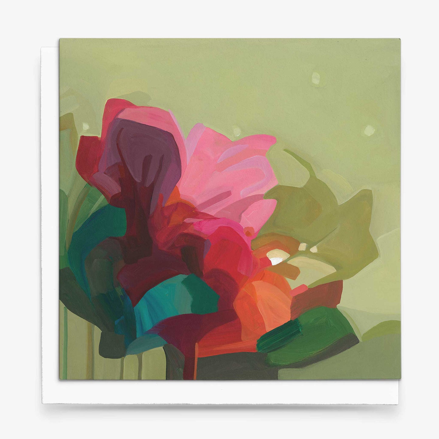 green abstract flower art cards