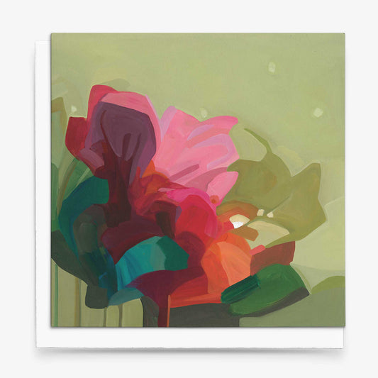 green abstract flower art cards