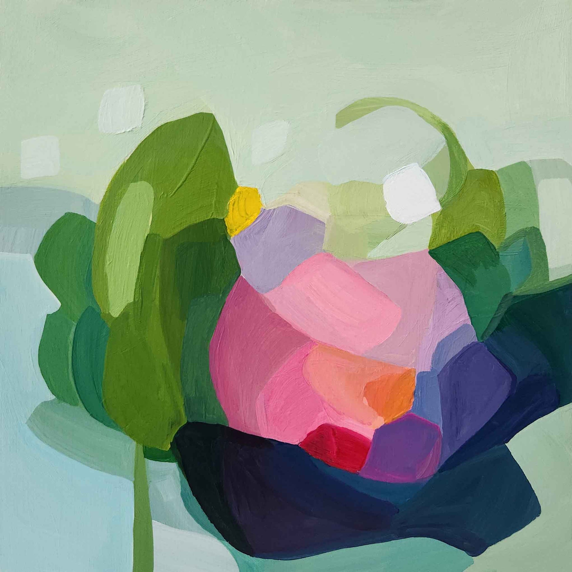 abstract floral painting in soft greens