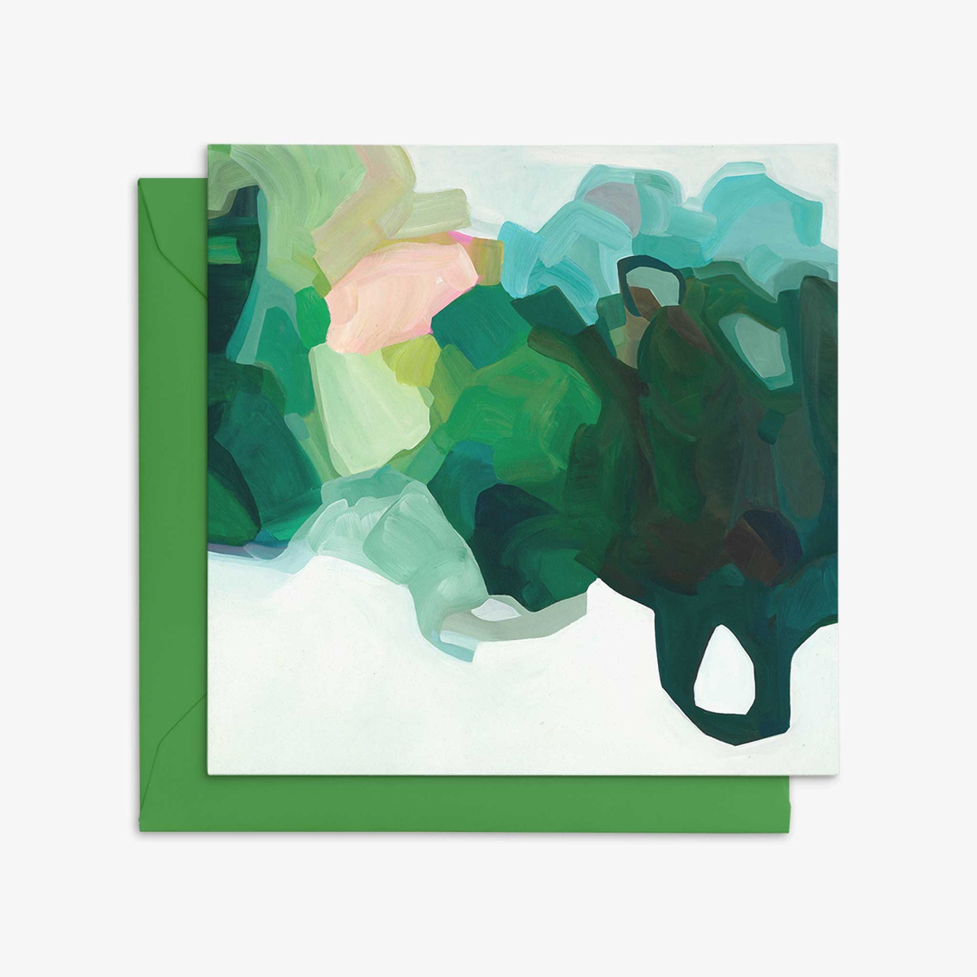 green abstract art cards with green envelopes