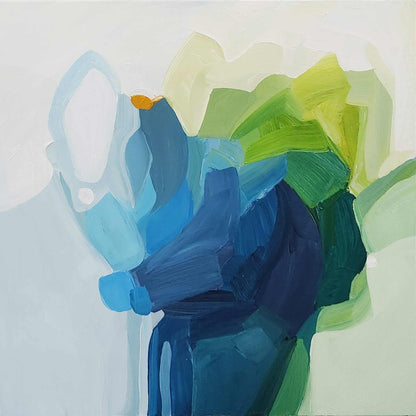 green and blue abstract floral painting