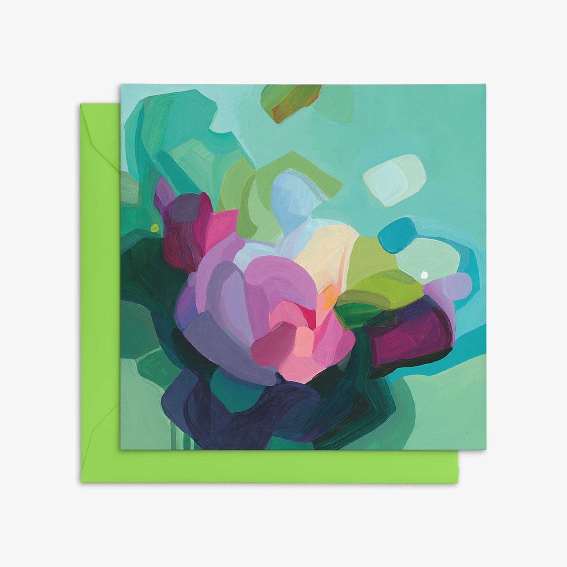 green floral art cards with lime green envelope