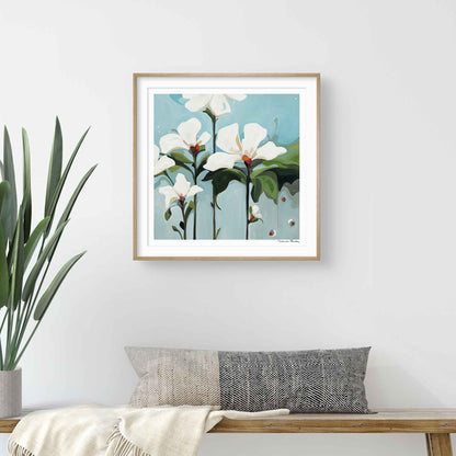 grey blue abstract floral art print 24x24