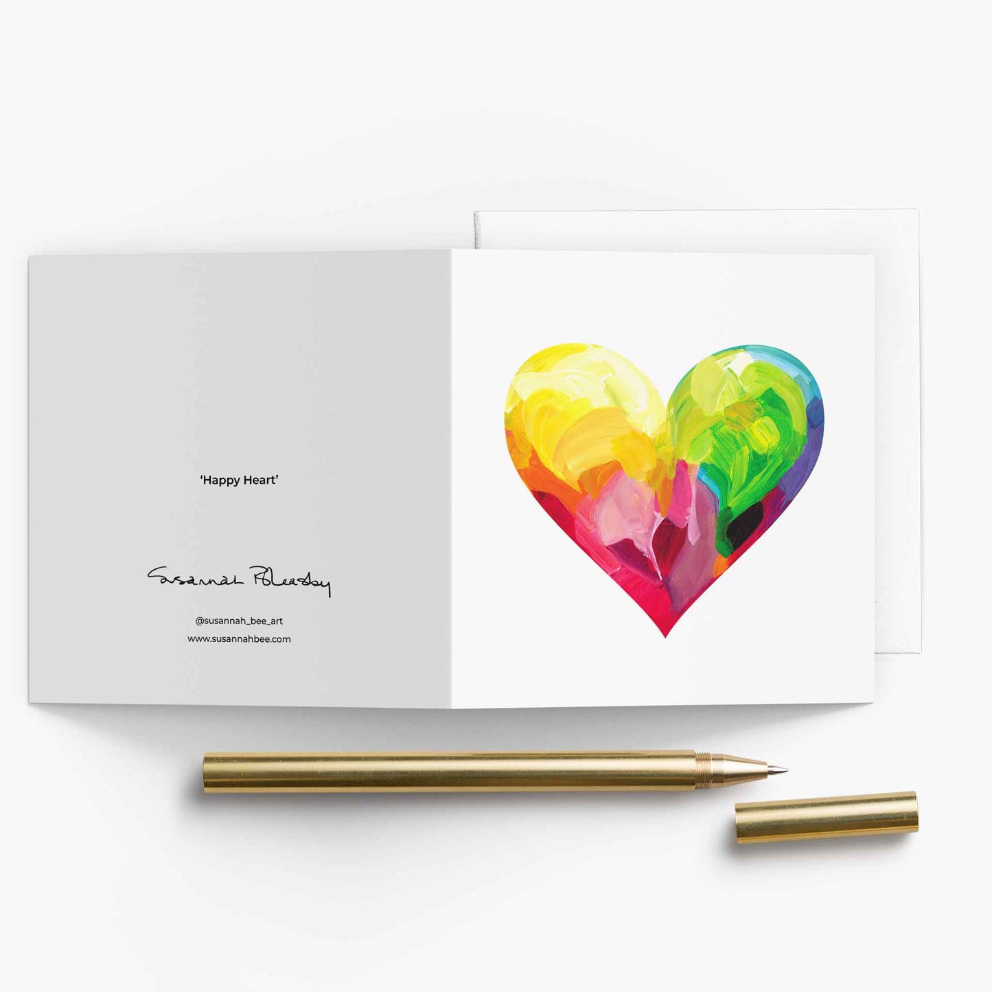 happy heart colourful love card with white envelope
