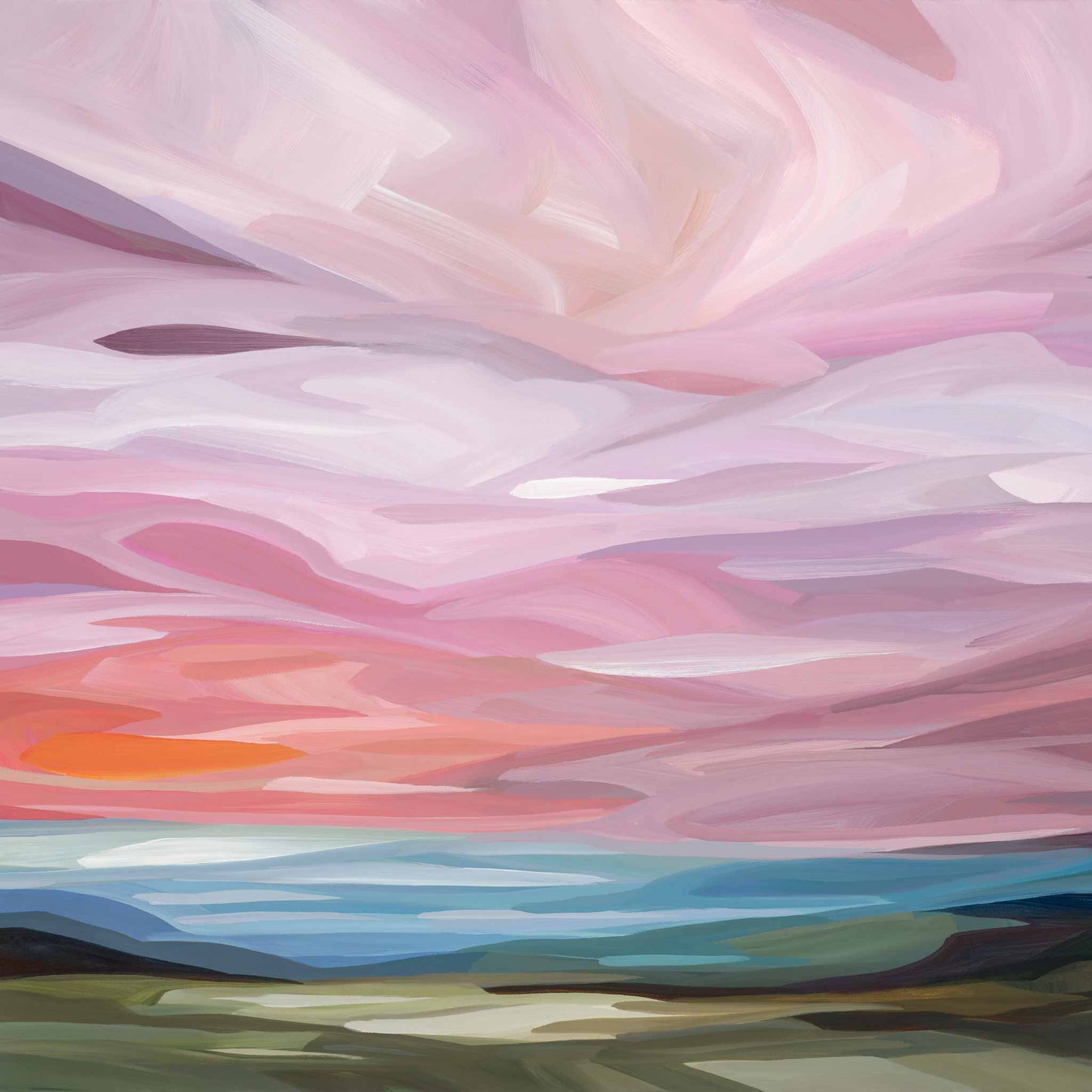 horizontal wall art pink sky painting