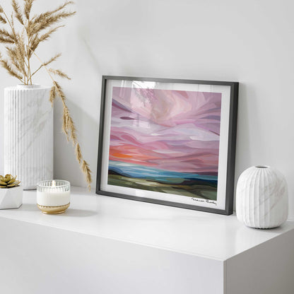 horizontal wall art pink sky painting