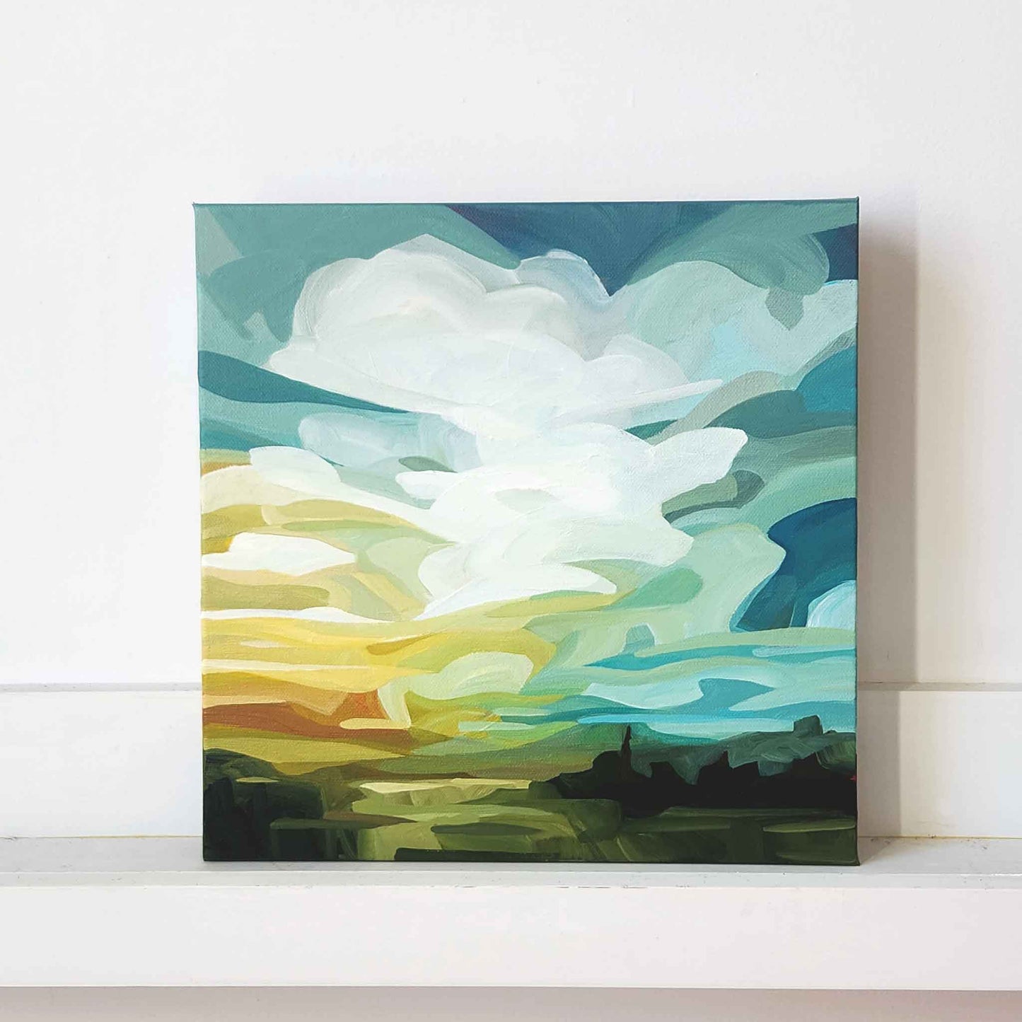 imagined landscape painting of a sunny yellow sky