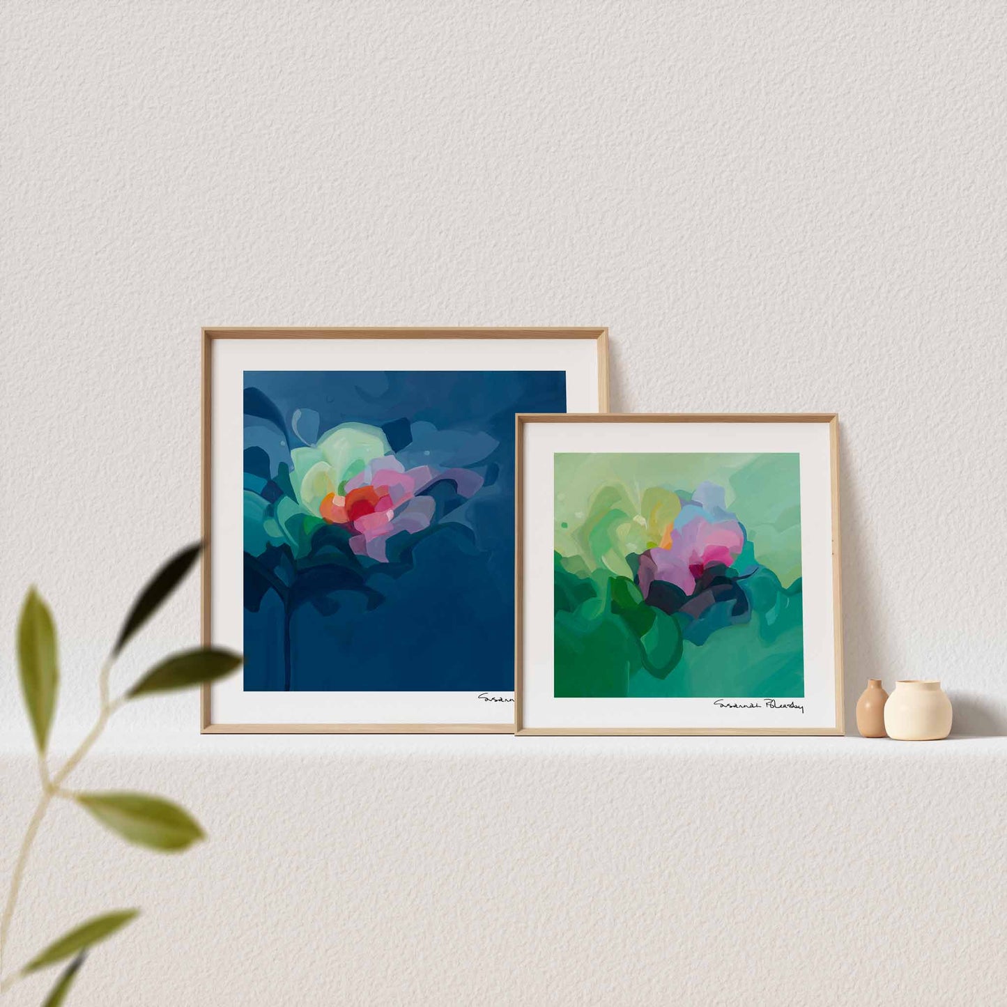 jade green and navy blue abstract art prints