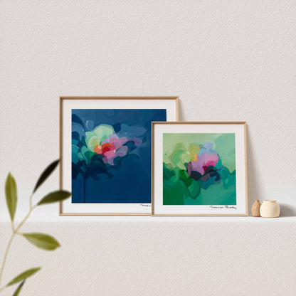 jade green and navy blue abstract art prints