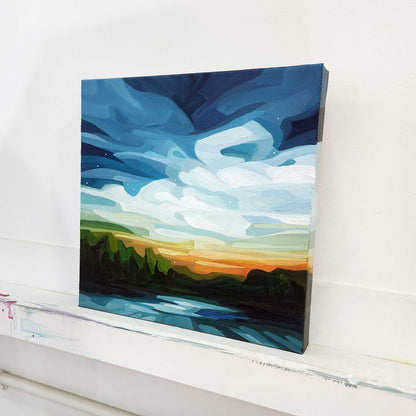 lakeside sundown painting on canvas