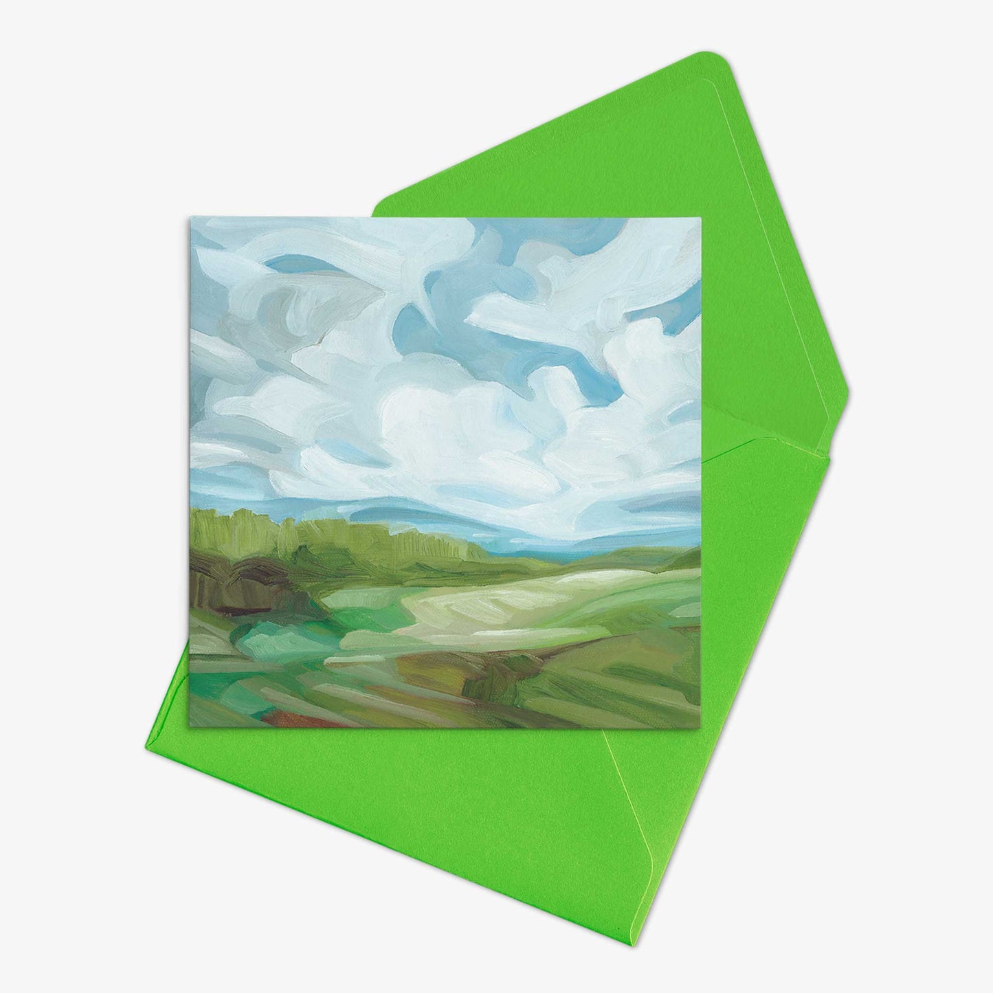 landscape art greeting card with green envelope