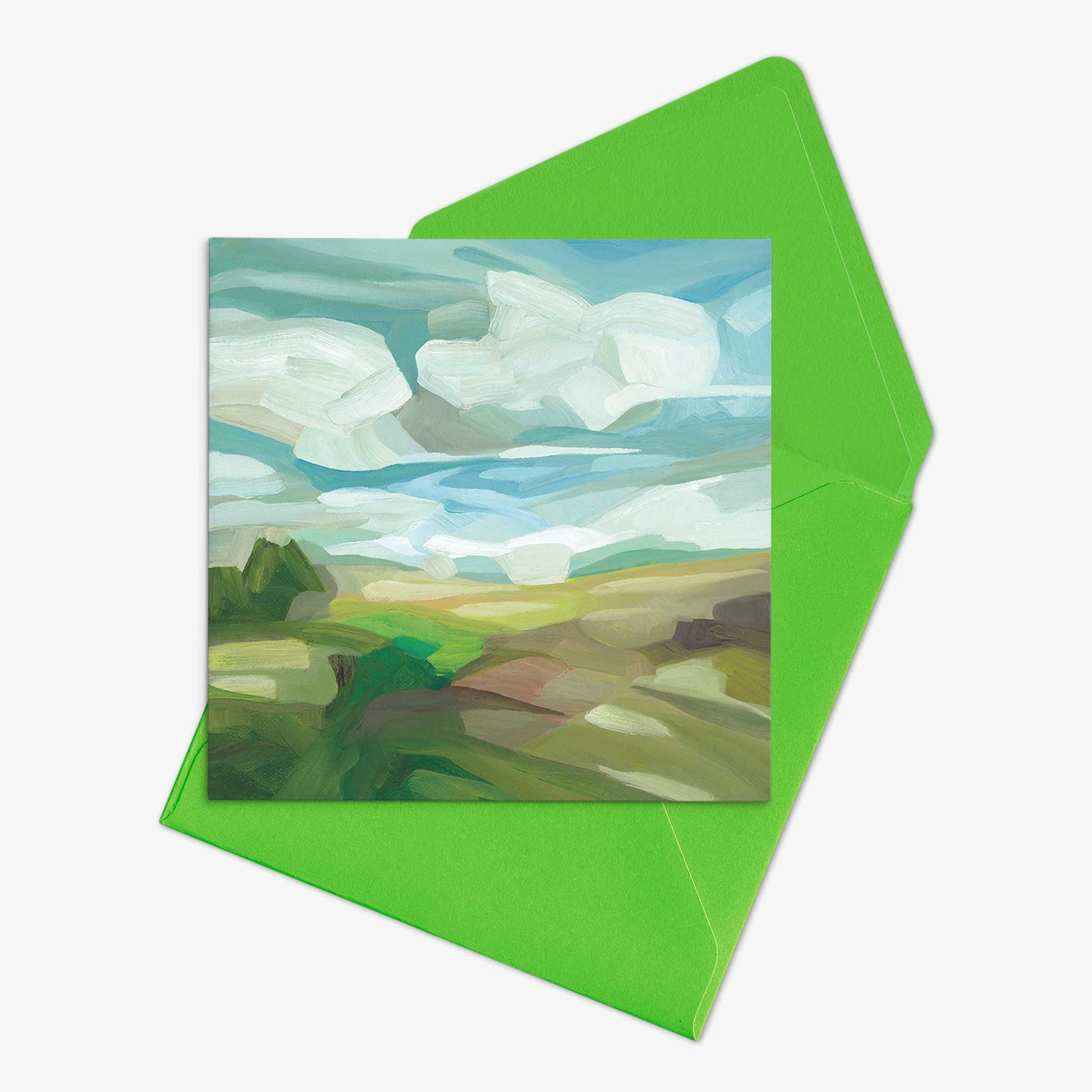 spring landscape art greeting card with green envelope