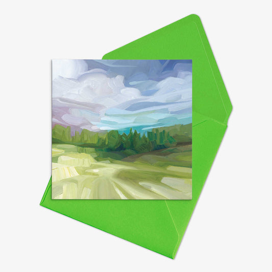 sunset art greeting card wtih green envelope