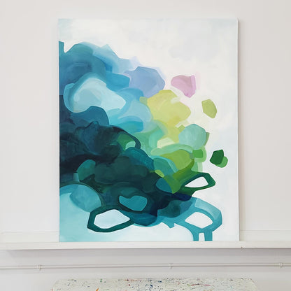 pastel blue and turquoise large acrylic abstract painting by Canadian artist Susannah Bleasby