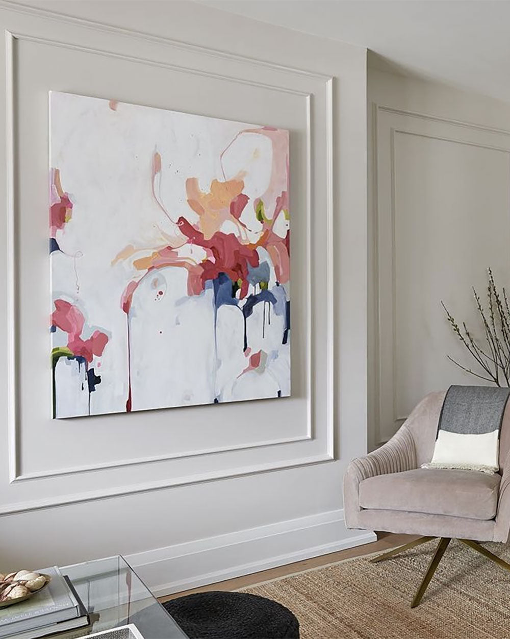 large abstract painting in living room