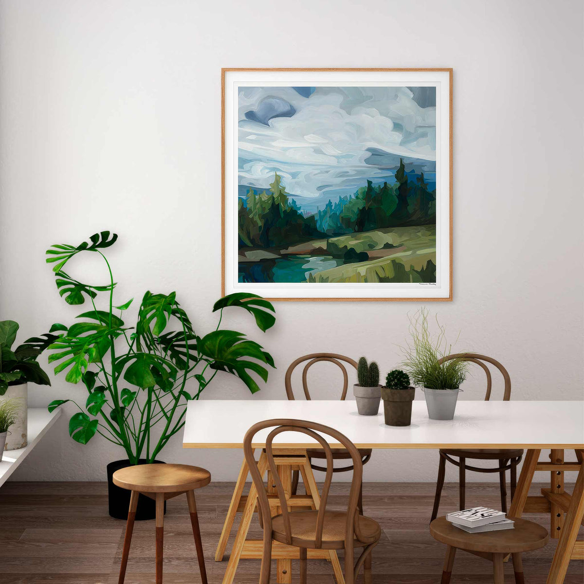 large square landscape art print in breakfast room