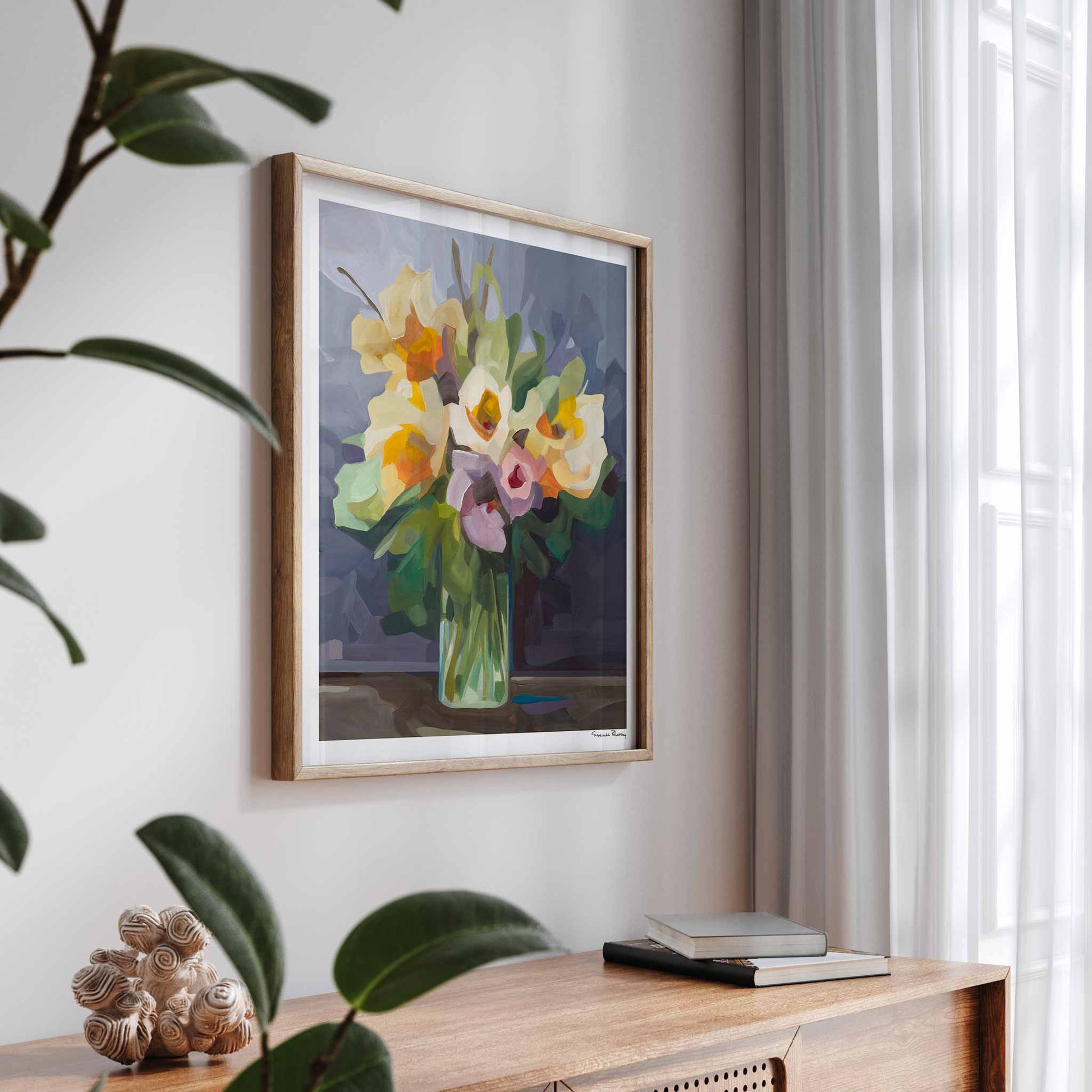 large square art print of yellow flower bouquet