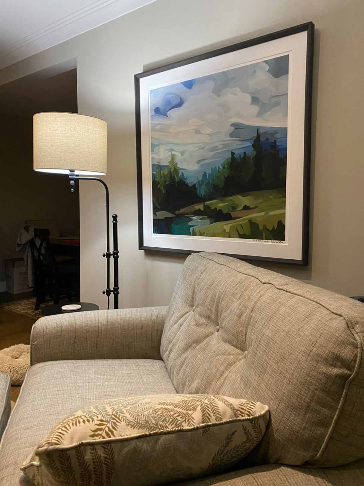 large square landscape art print in living room