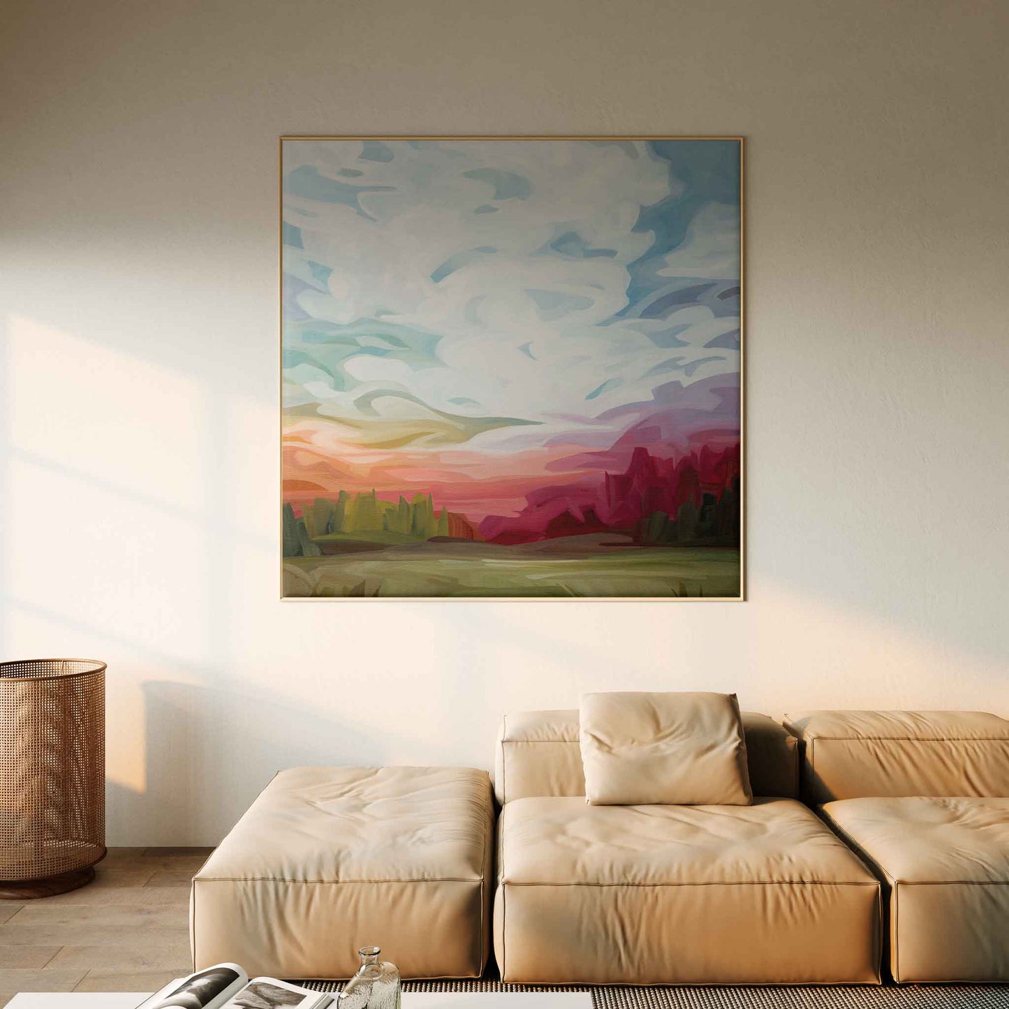 large sunrise painting canvas print in living room
