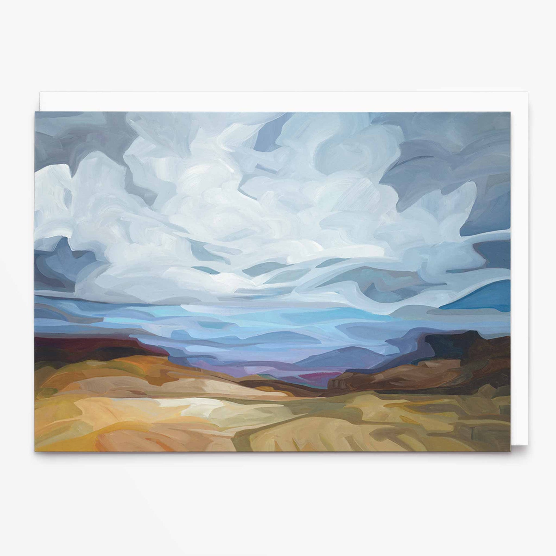Landscape art card with lavender sunset sky and rolling hills