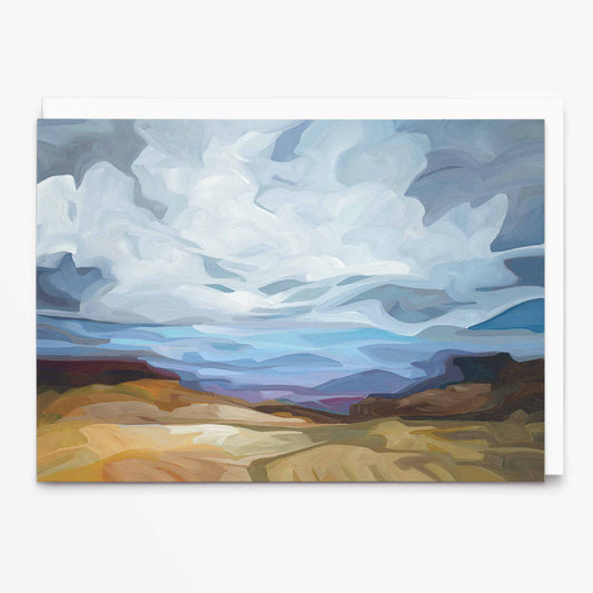 Landscape art card with lavender sunset sky and rolling hills