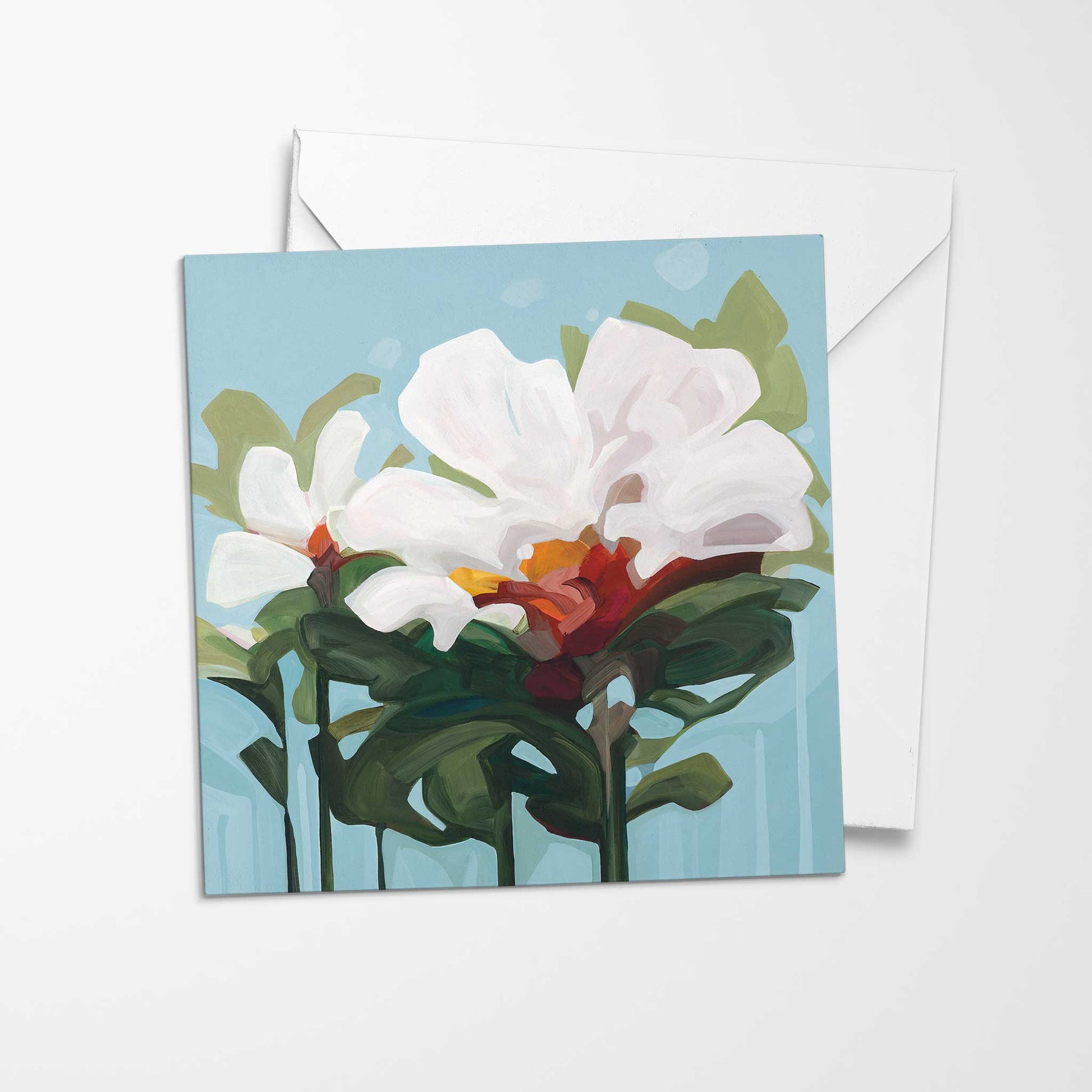 light blue abstract flowers art card