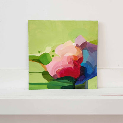 abstract pink floral design and green painting