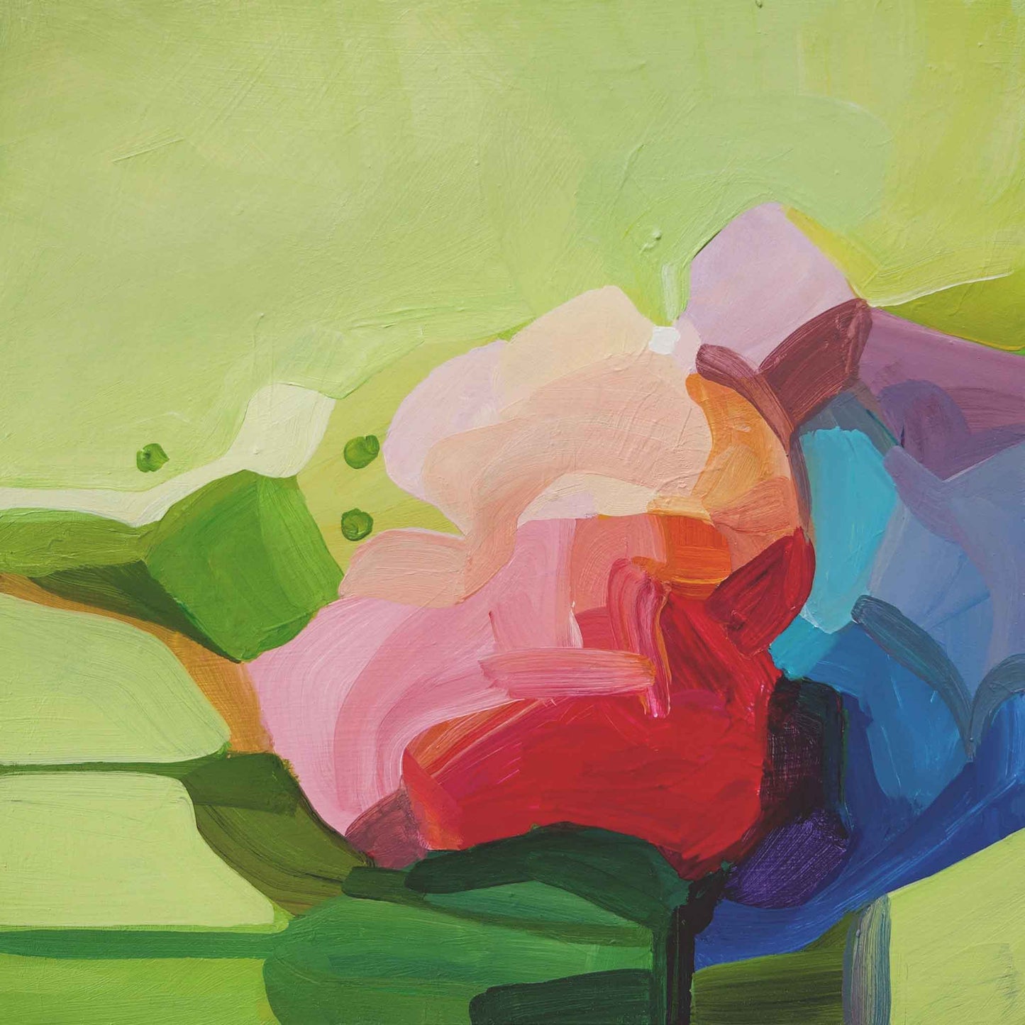 pink and green floral abstract painting