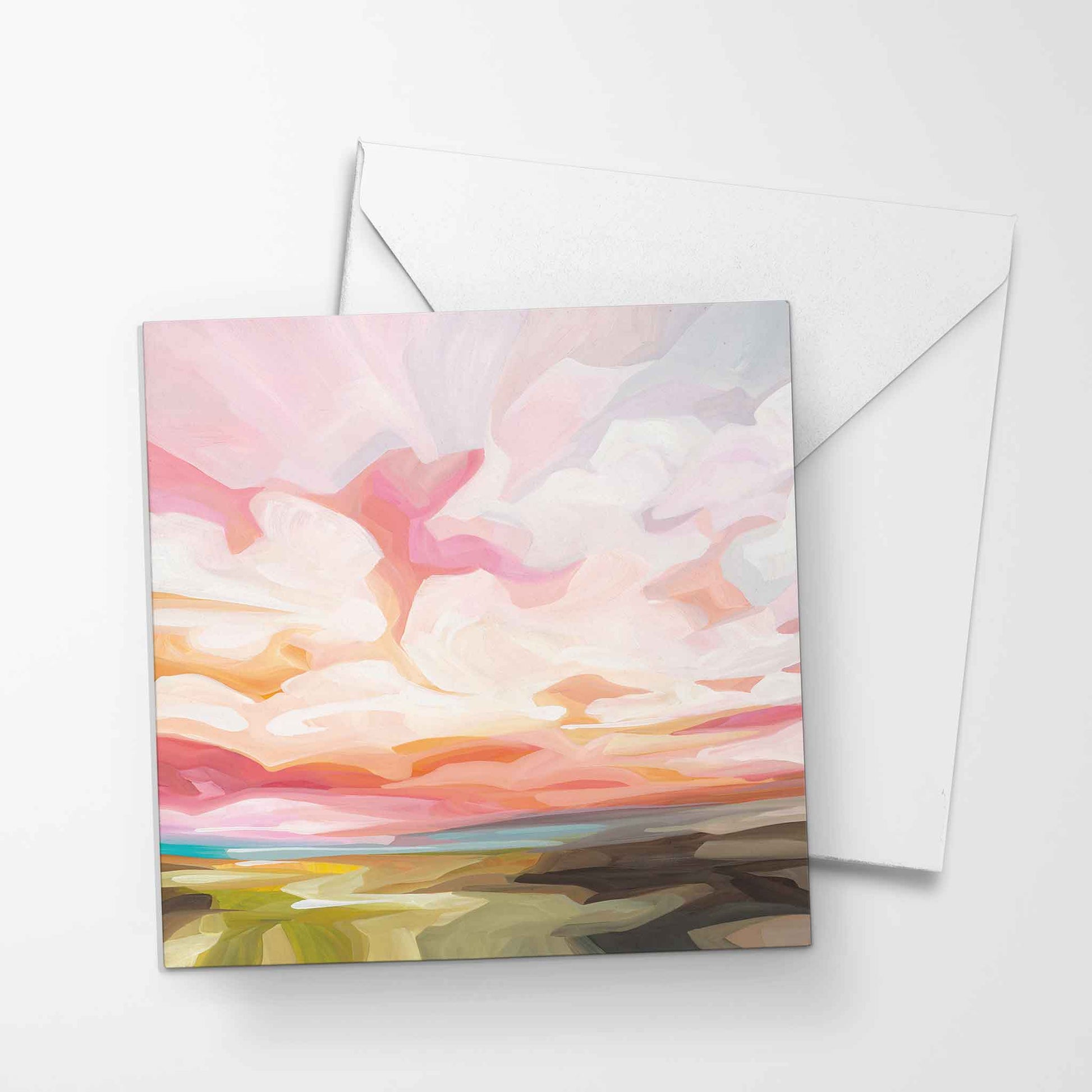 light pink sky art greeting card UK