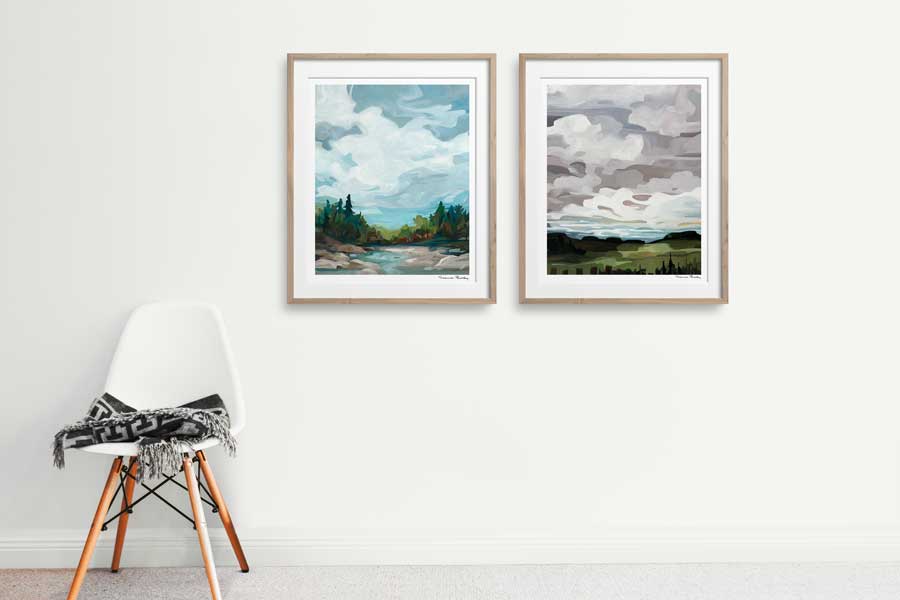 wall art set of sky painting vertical art prints in living room