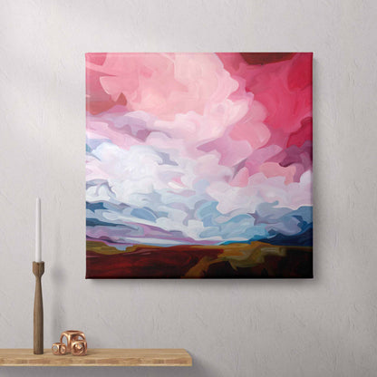 Canvas art print of a dramatic magenta sky painting by Canadian abstract artist Susannah Bleasby