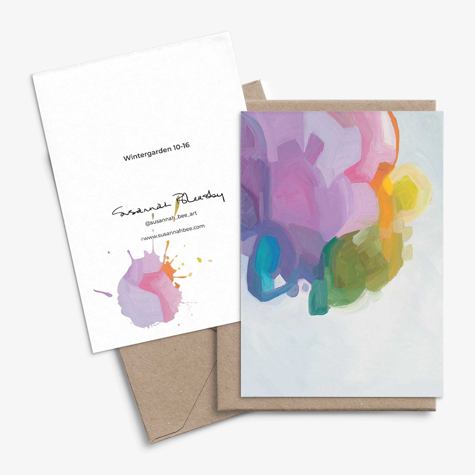 mauve abstract artist cards paired with kraft envelopes