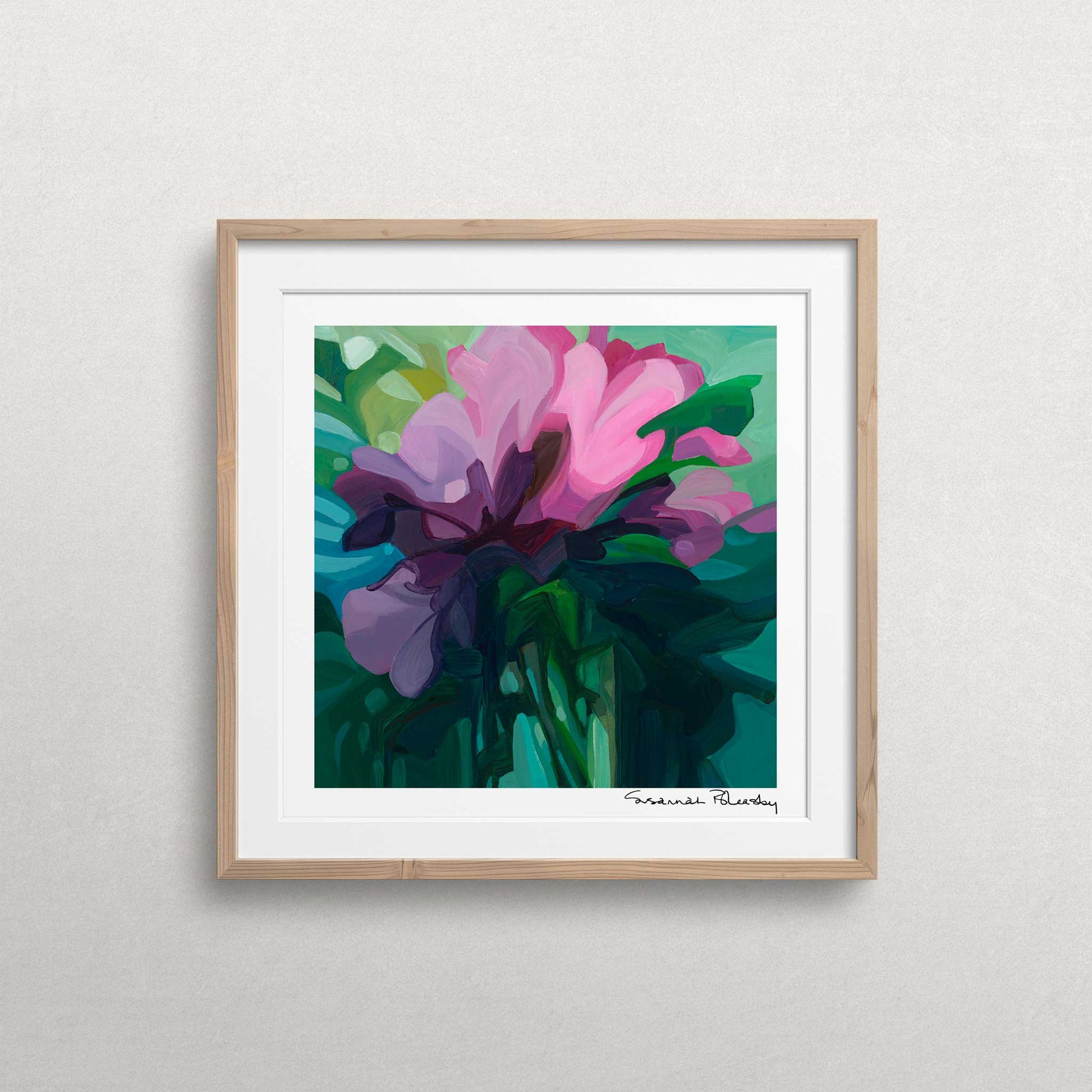 mauve abstract flower painting art print 12x12