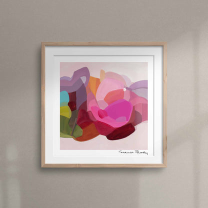 Framed pink and mauve abstract wall art print