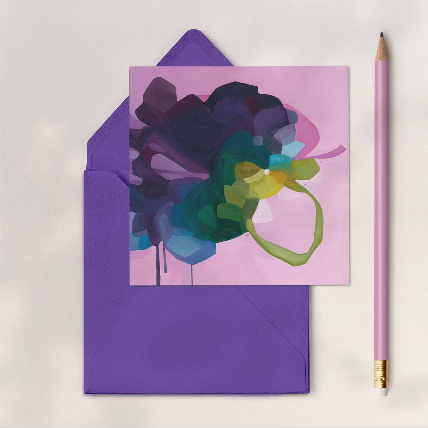 mauve abstract art greeting cards UK