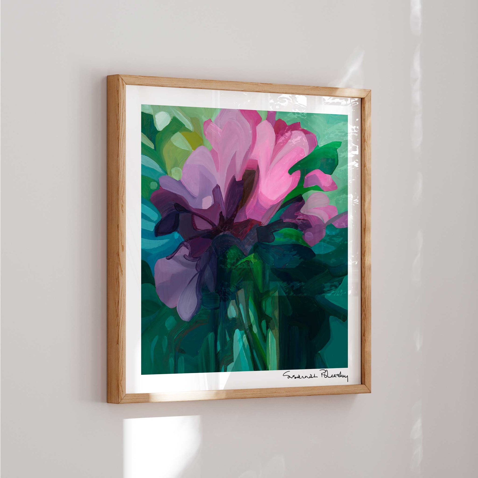 mauve pink abstract flower painting wall art print 12x12