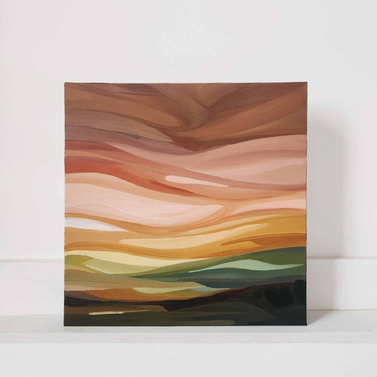 luminous abstract sky painting in a warm colour palette