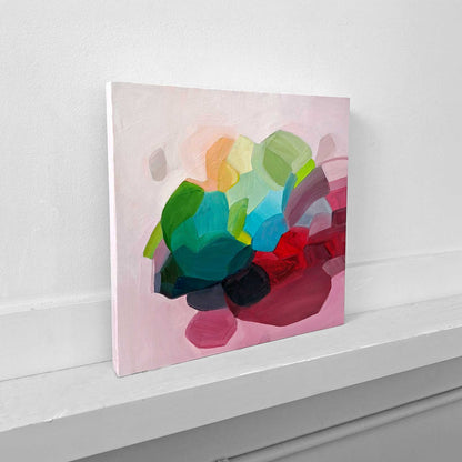 original abstract oil painting in vibrant red and pink