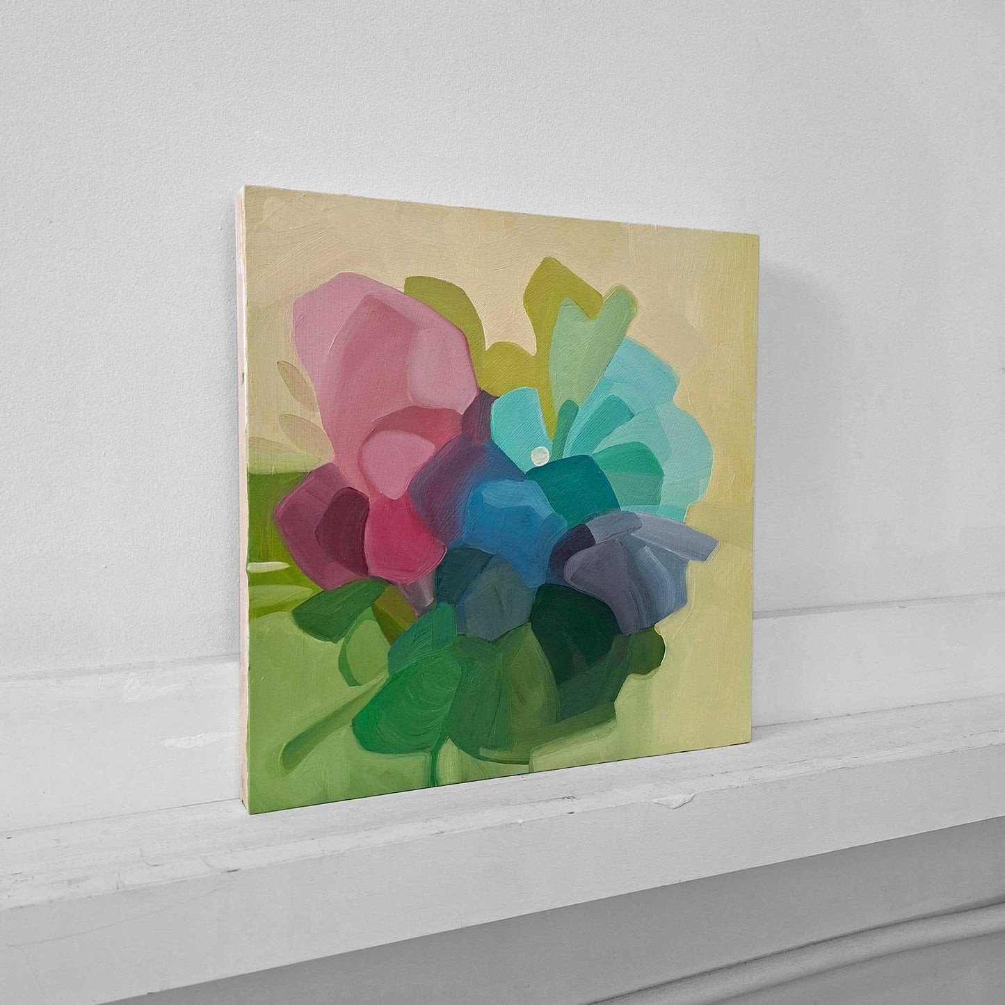 summer floral abstract oil painting on birch panel