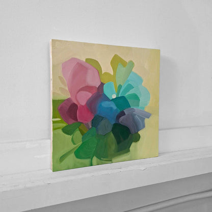 summer floral abstract oil painting on birch panel