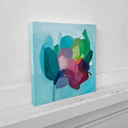 contemporary blue and teal abstract floral painting