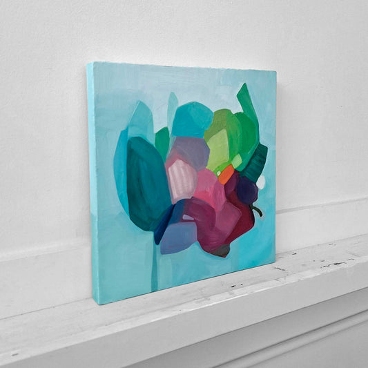 contemporary blue and teal abstract floral painting