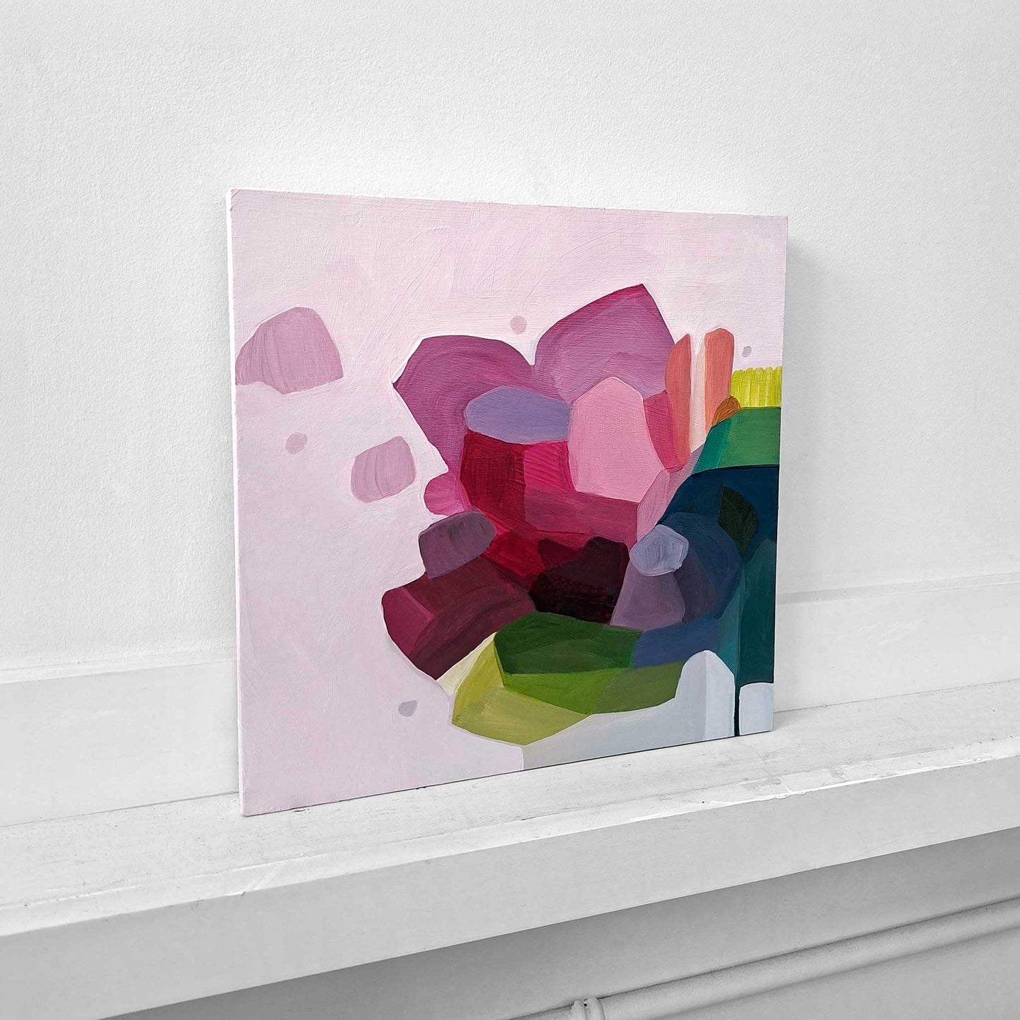 original floral abstract oil painting in pink and mauve 