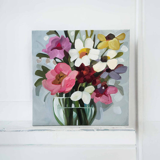 contemporary light floral painting by Susannah Bleasby