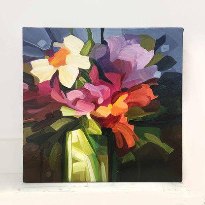 square abstract floral painting on canvas