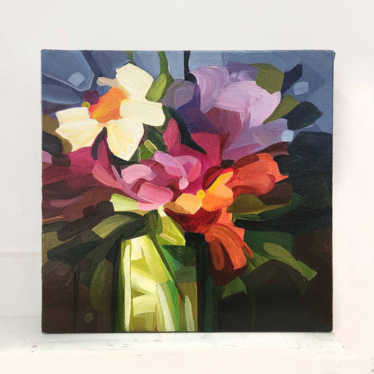 square abstract floral painting on canvas