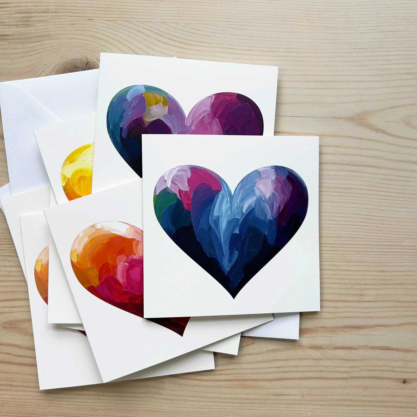 Modern abstract heart greeting cards displayed as contemporary stationery collection