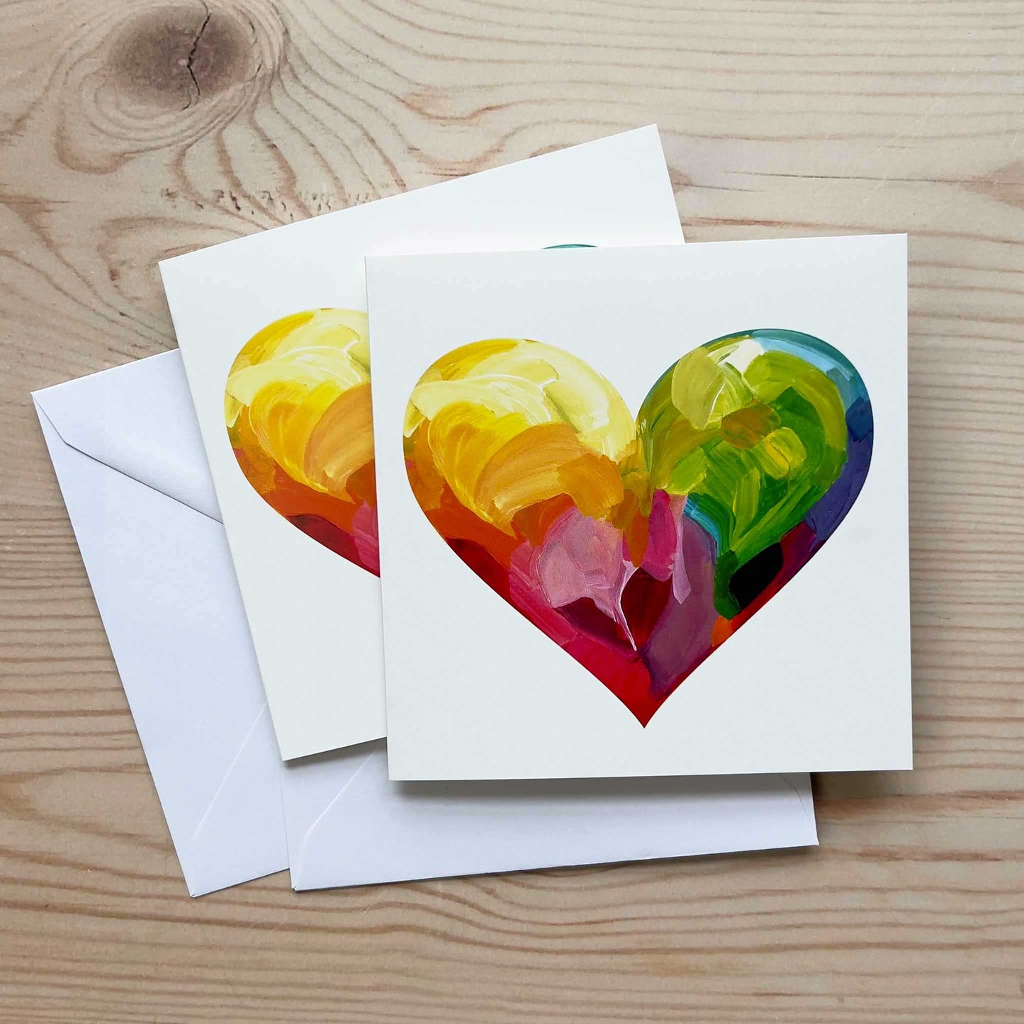 Rainbow heart greeting cards with contemporary colourful Pride inspired artwork
