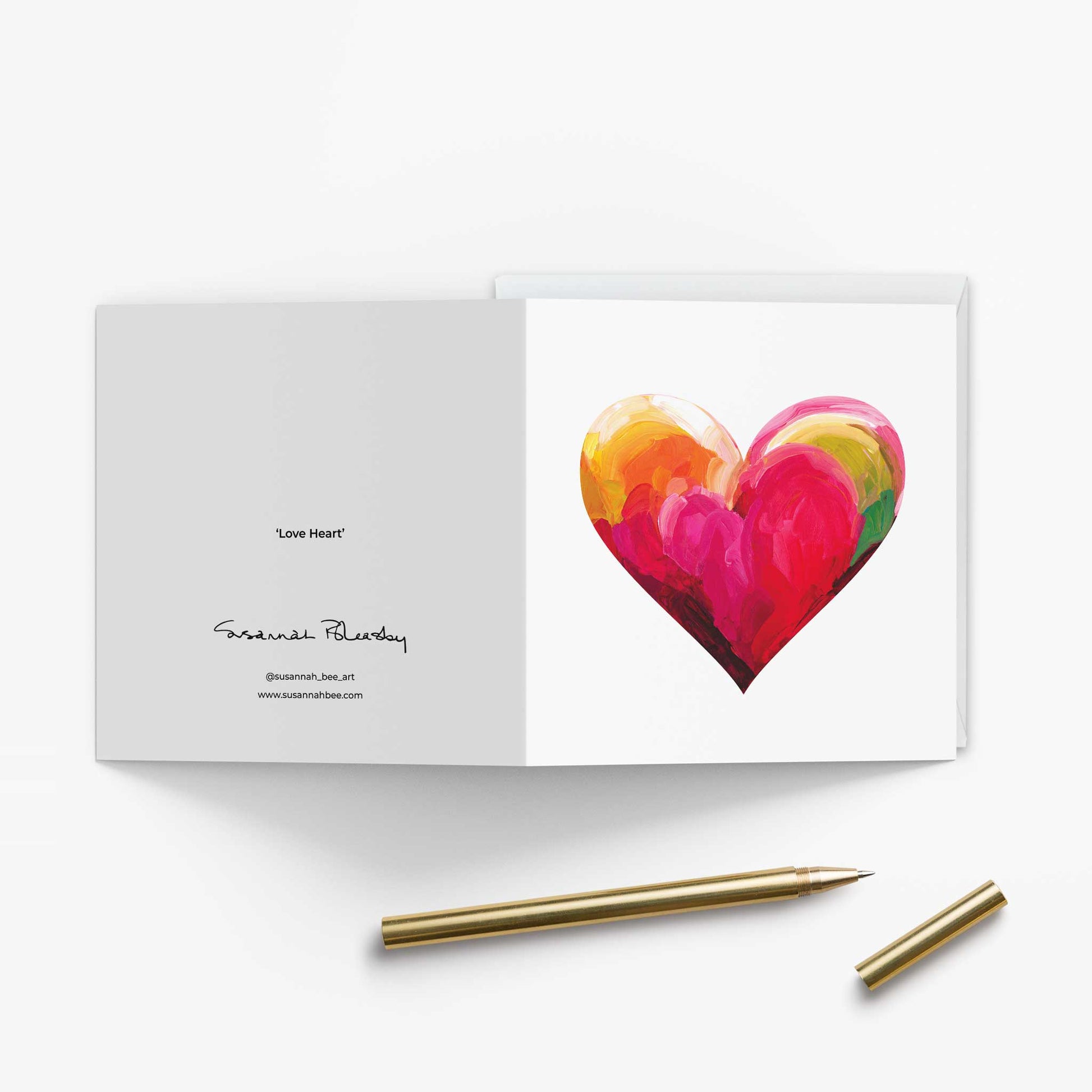 Modern abstract love greeting card blank inside with red heart artwork