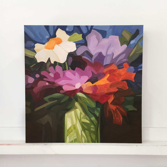 wildflower painting on blue canvas